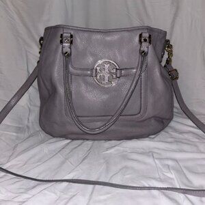 Tory Burch Gray Leather Amanda Hobo Bag